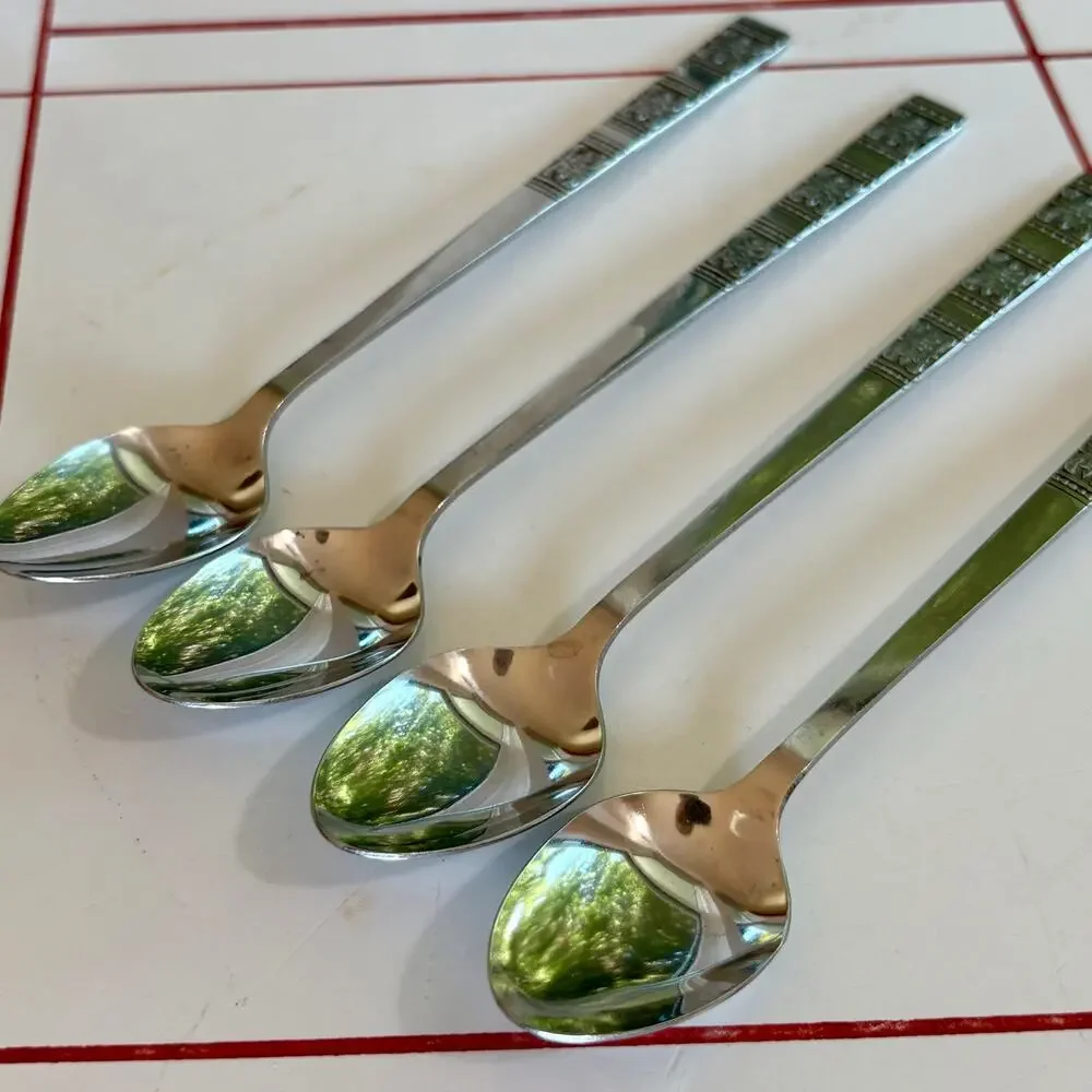 Vintage Tremont Iced Teaspoons Set of 4 MCM Floral Stainless Japan